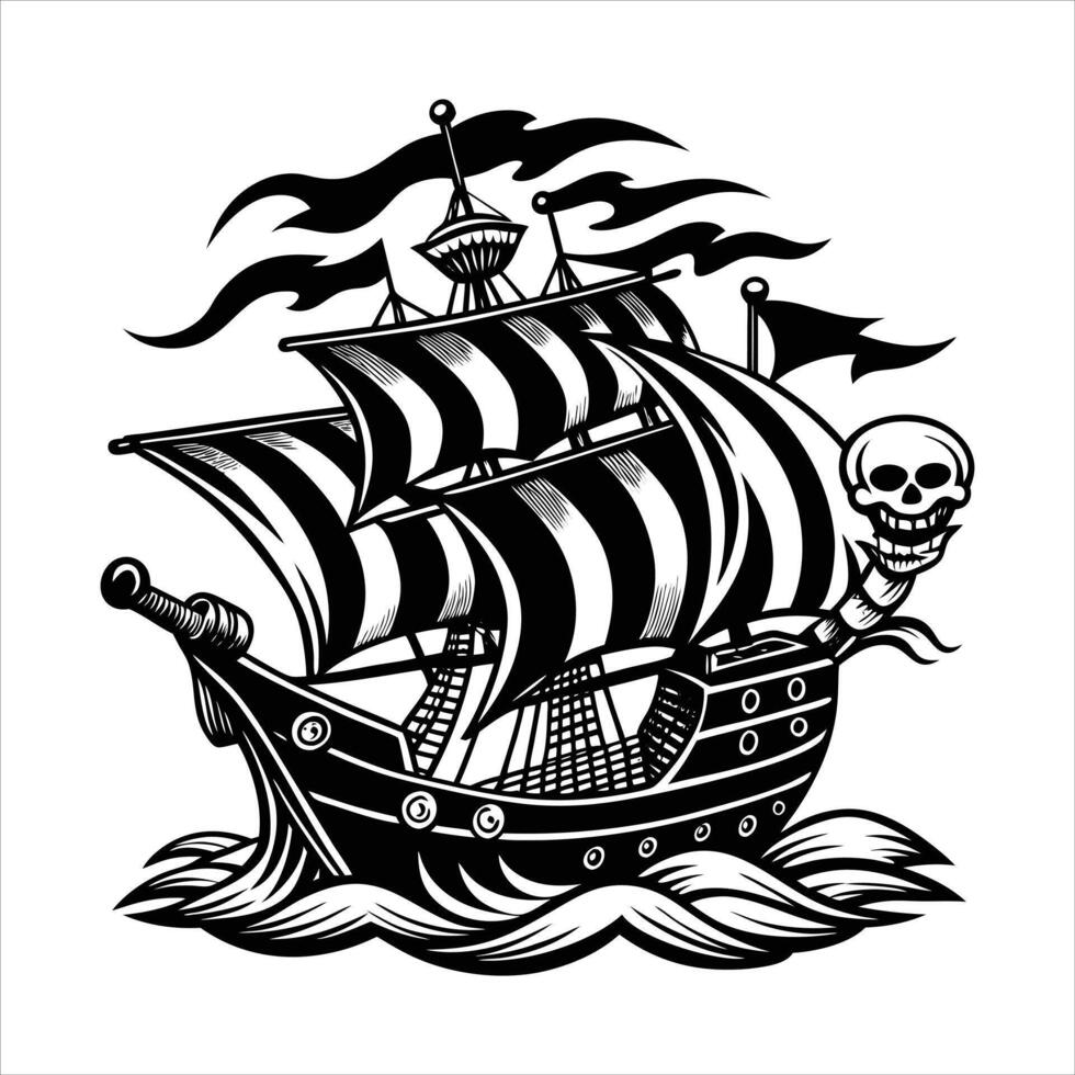Vintage Sailing Ship on Ocean vector