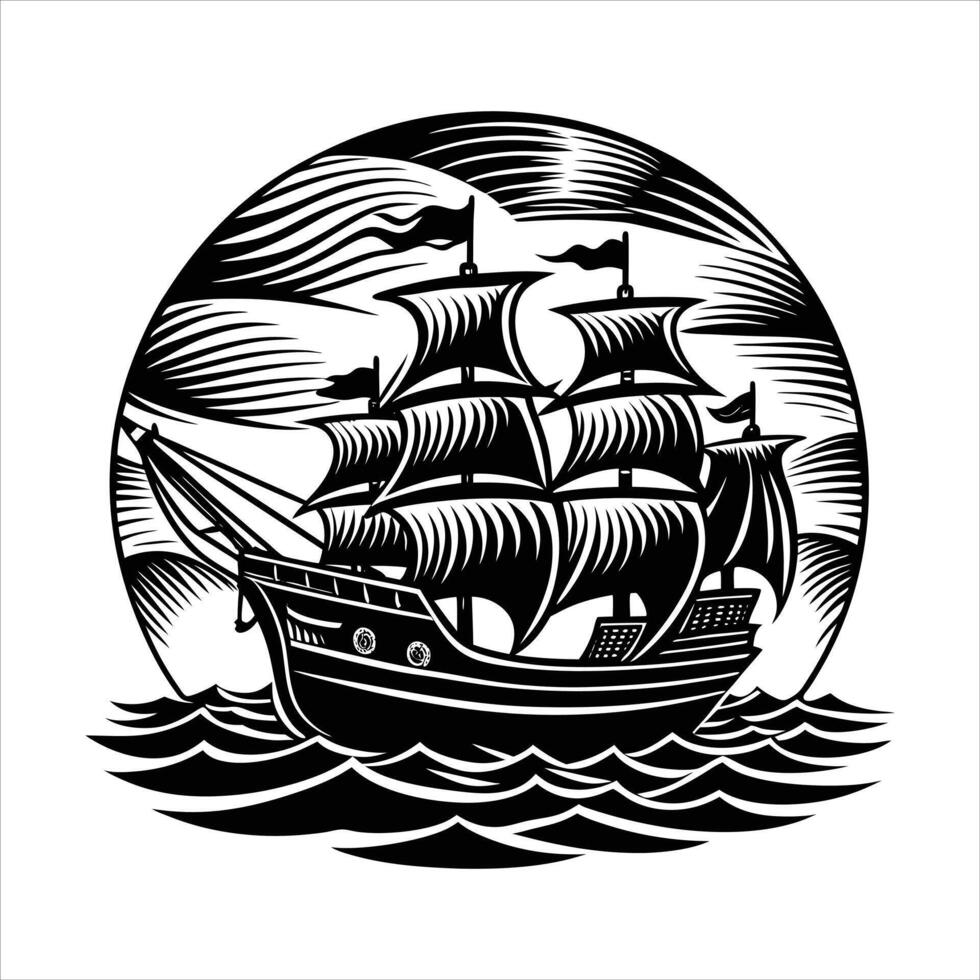 Pirate Ship Sunset vector