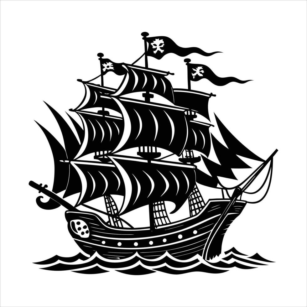 Medieval galleon black vector