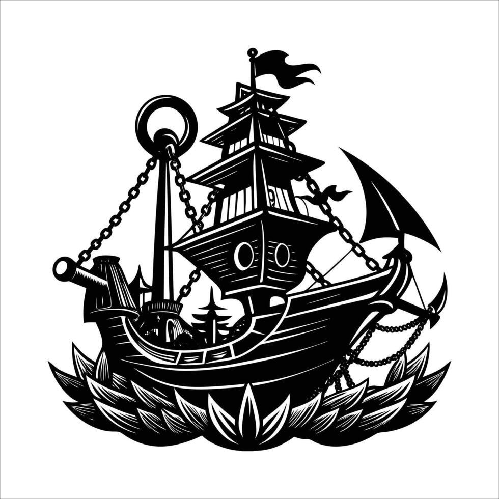 Pirate Ship Silhouette Free vector