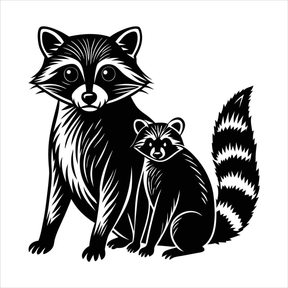 Raccoon Family Silhouette vector