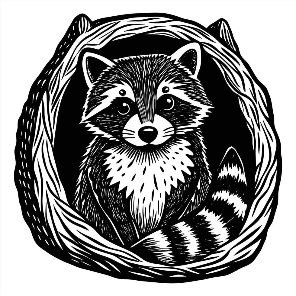 Raccoon In Hollow Log vector