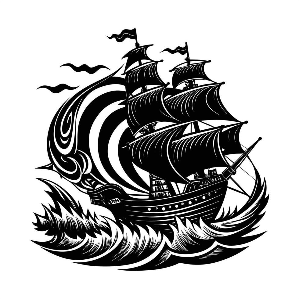 Pirate ships on the water vector