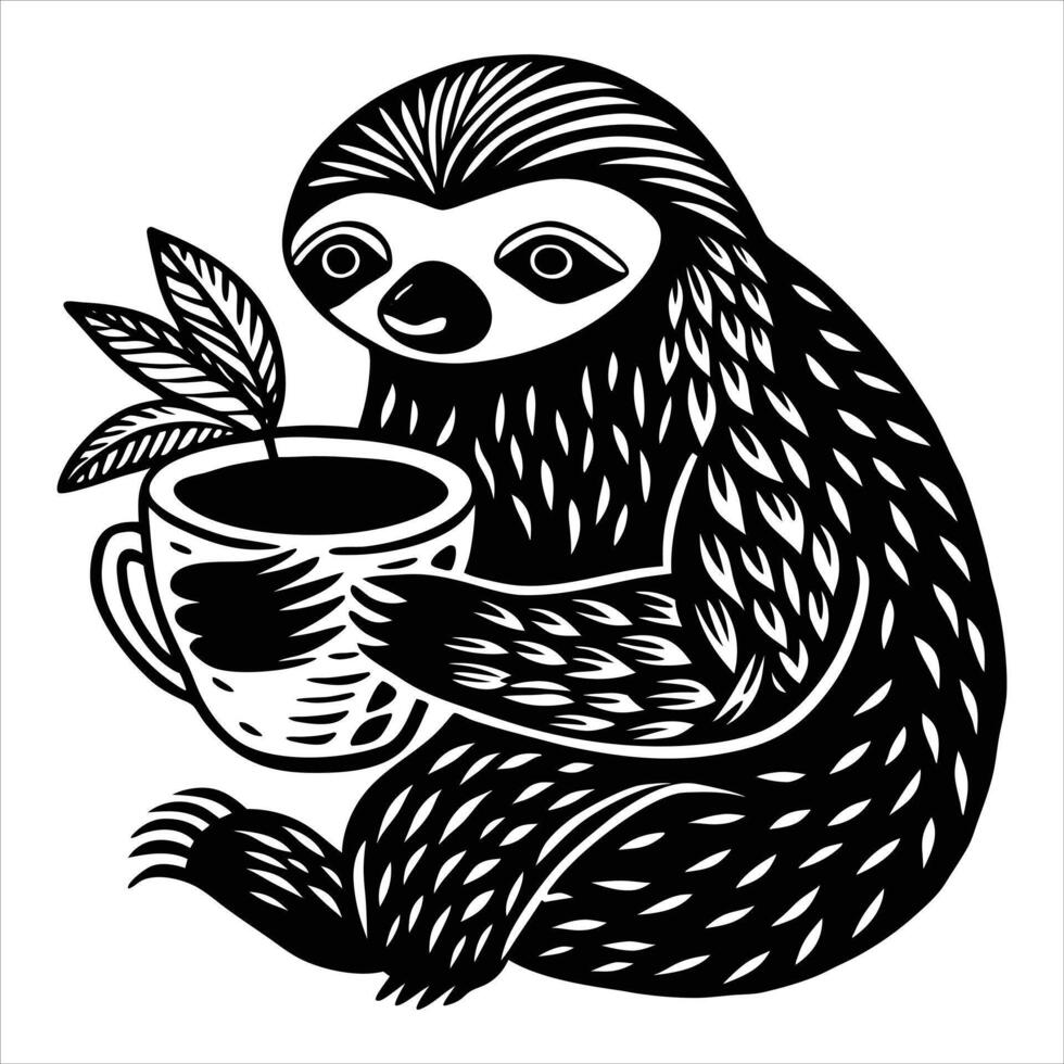 Sloth With Cup Coffee vector