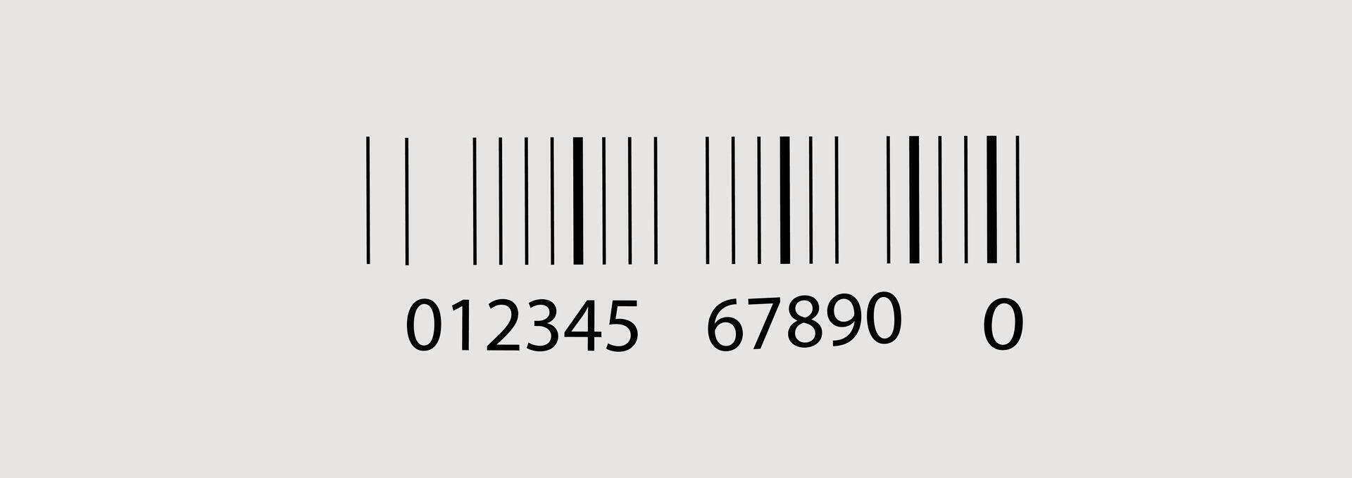 Standard barcode with numeric sequence on light background for product identification and retail. Product inventory badge, codes stripe sticker and package bars. Supermarket scanning barcode vector