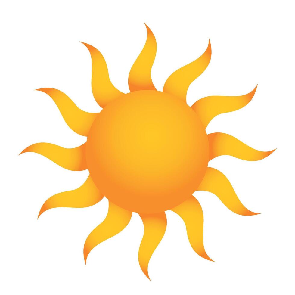 Bright yellow sun with curved rays in a stylized design isolated on a white background vector