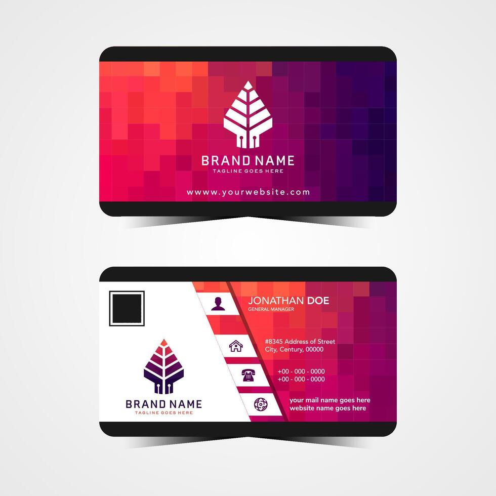 Abstract design of business card on horizontal layout. Combined with Square Patten on multi colored red. vector