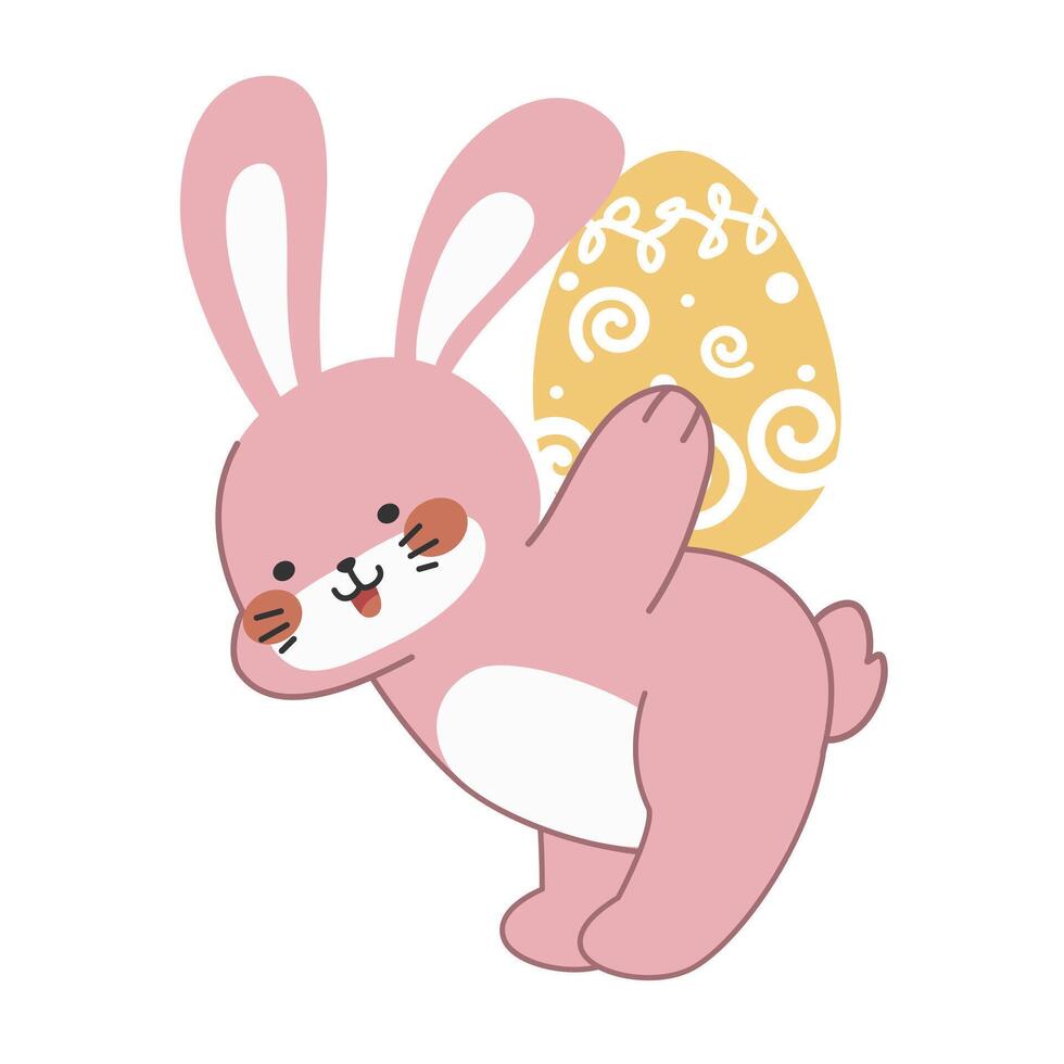 Cute little pink Easter bunny carrying an Easter egg on its back. vector