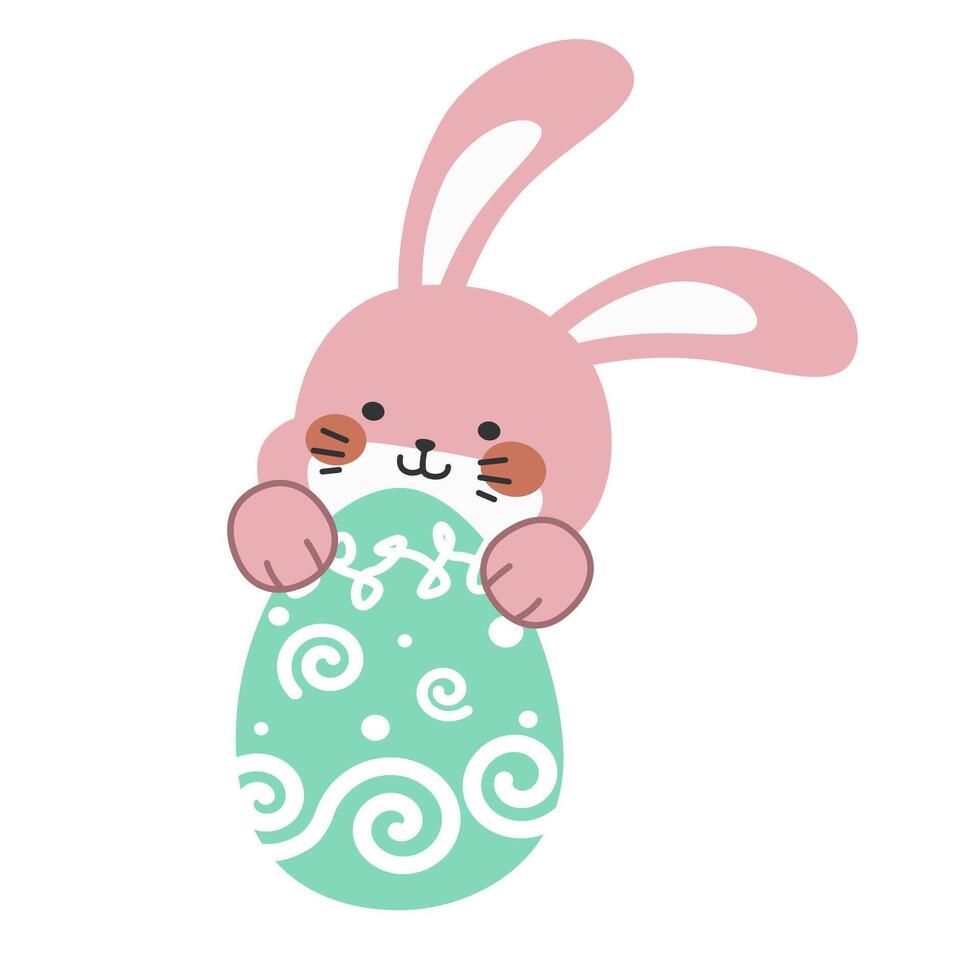 Cute little pink Easter bunny carrying an Easter egg showing only head vector