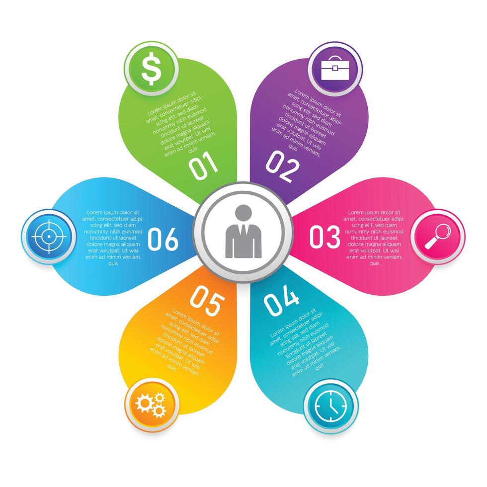 Circle 6 step business growth infographic modern editable template concept financial design vector