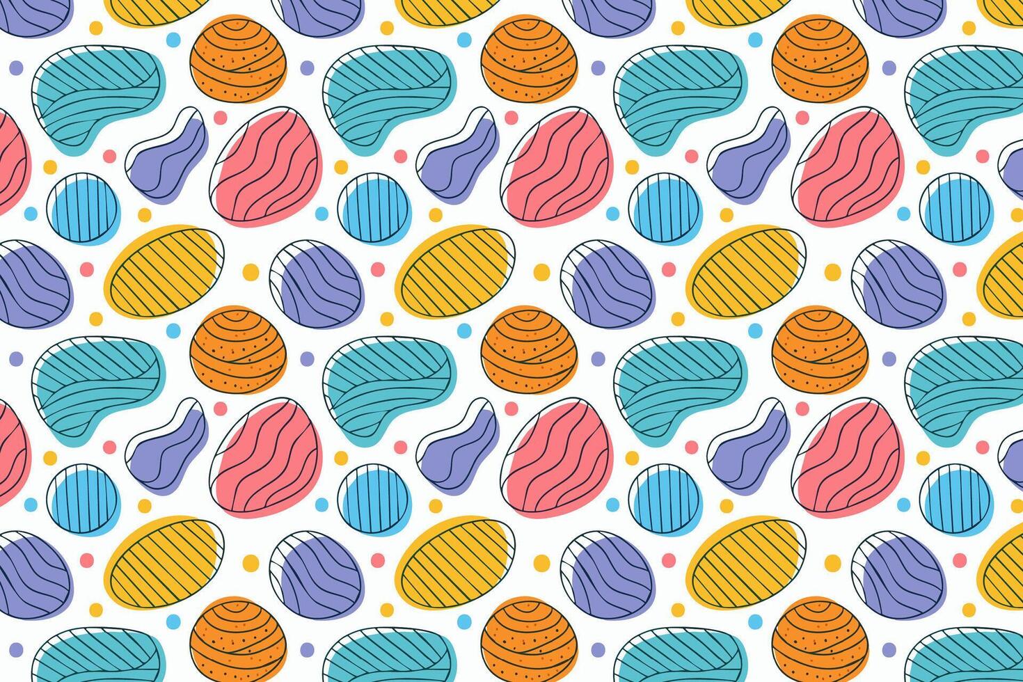 Hand drawn pattern with colorful eggs and dots background vector