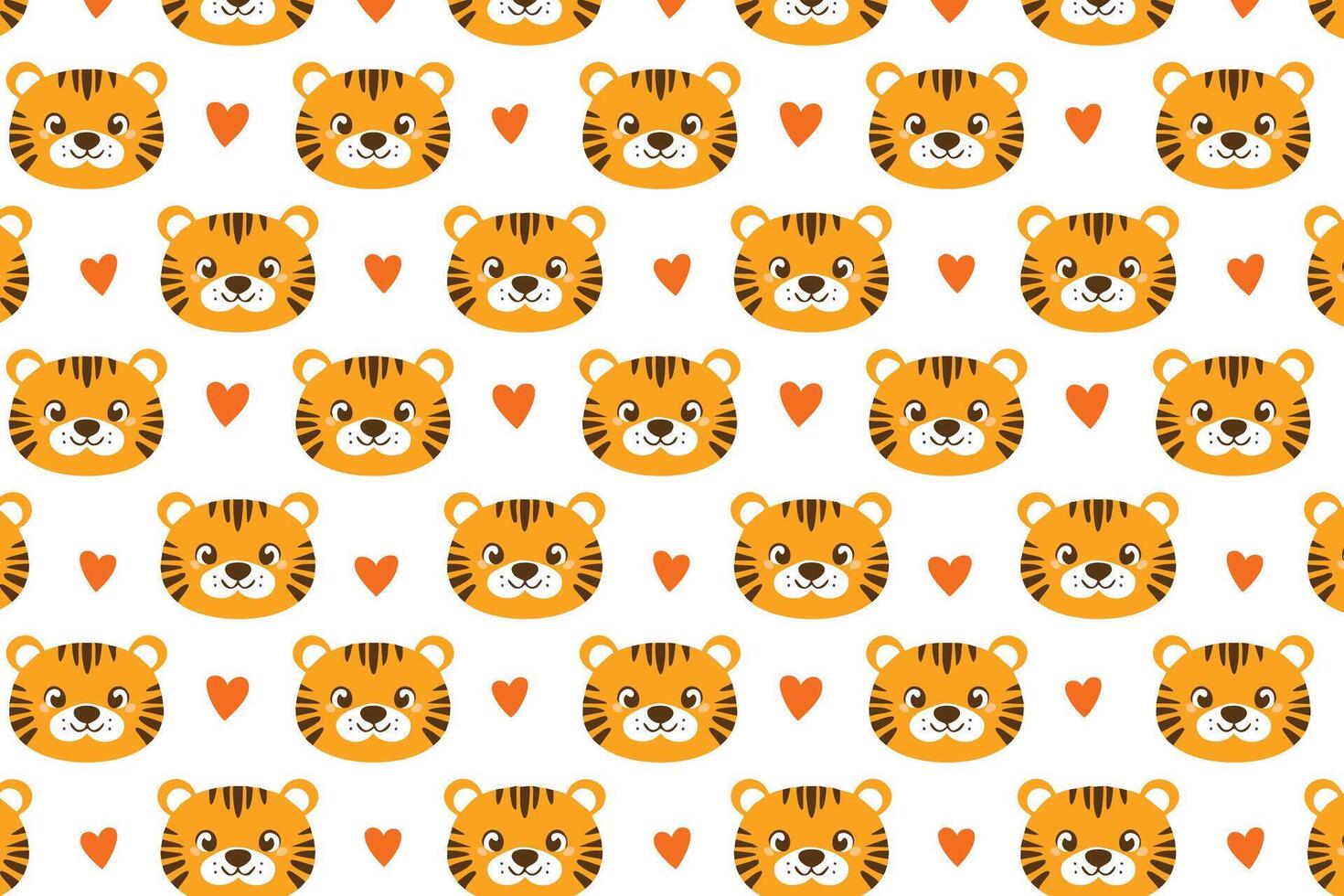 A pattern with orange and white cute tigers on it vector