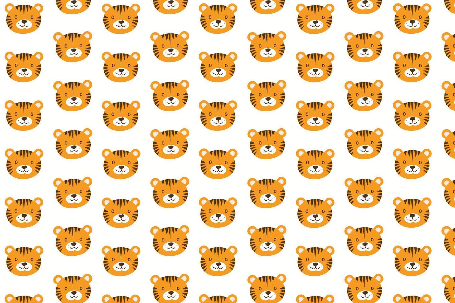 A pattern of cute tiger faces on a white background design vector