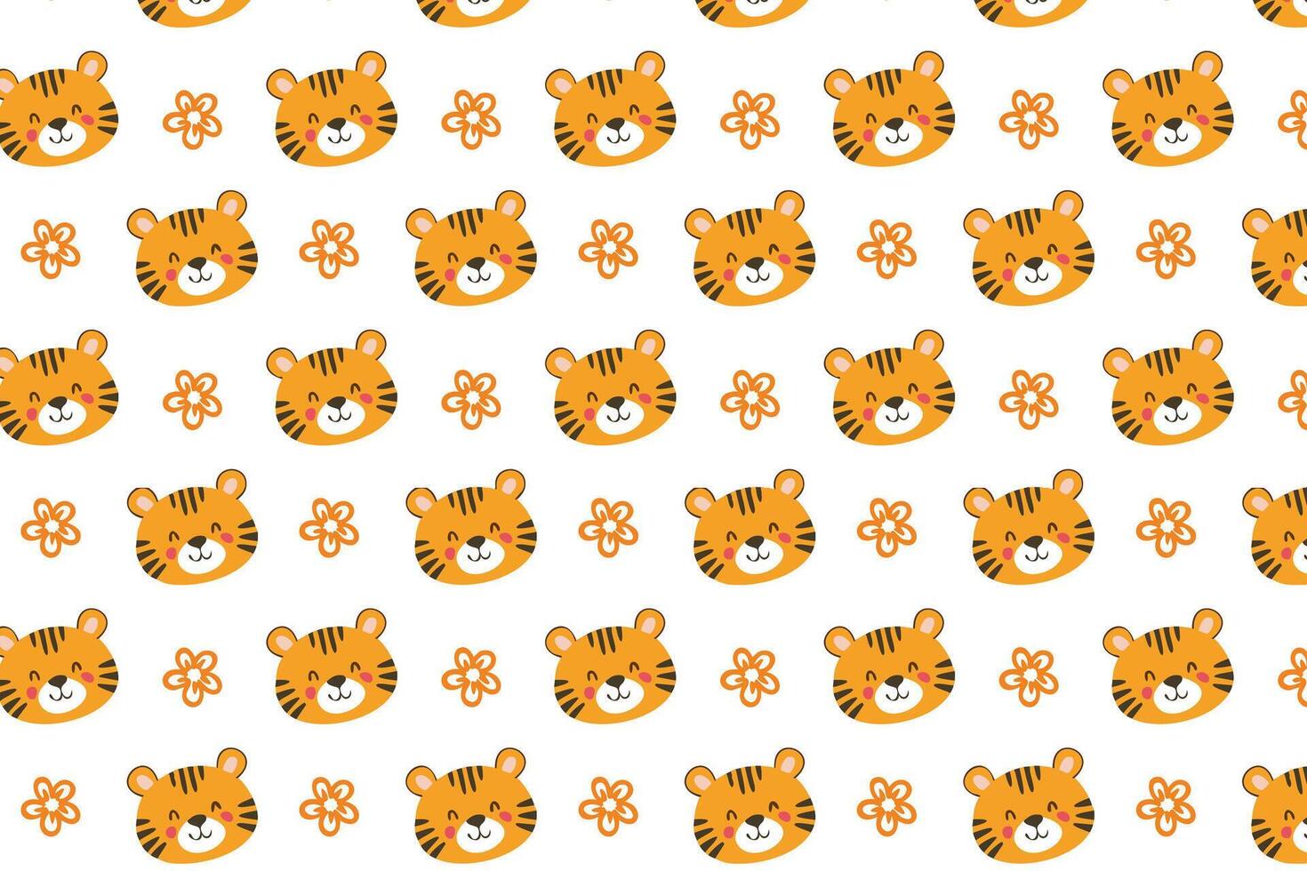 A pattern with a tiger face and flowers design background vector