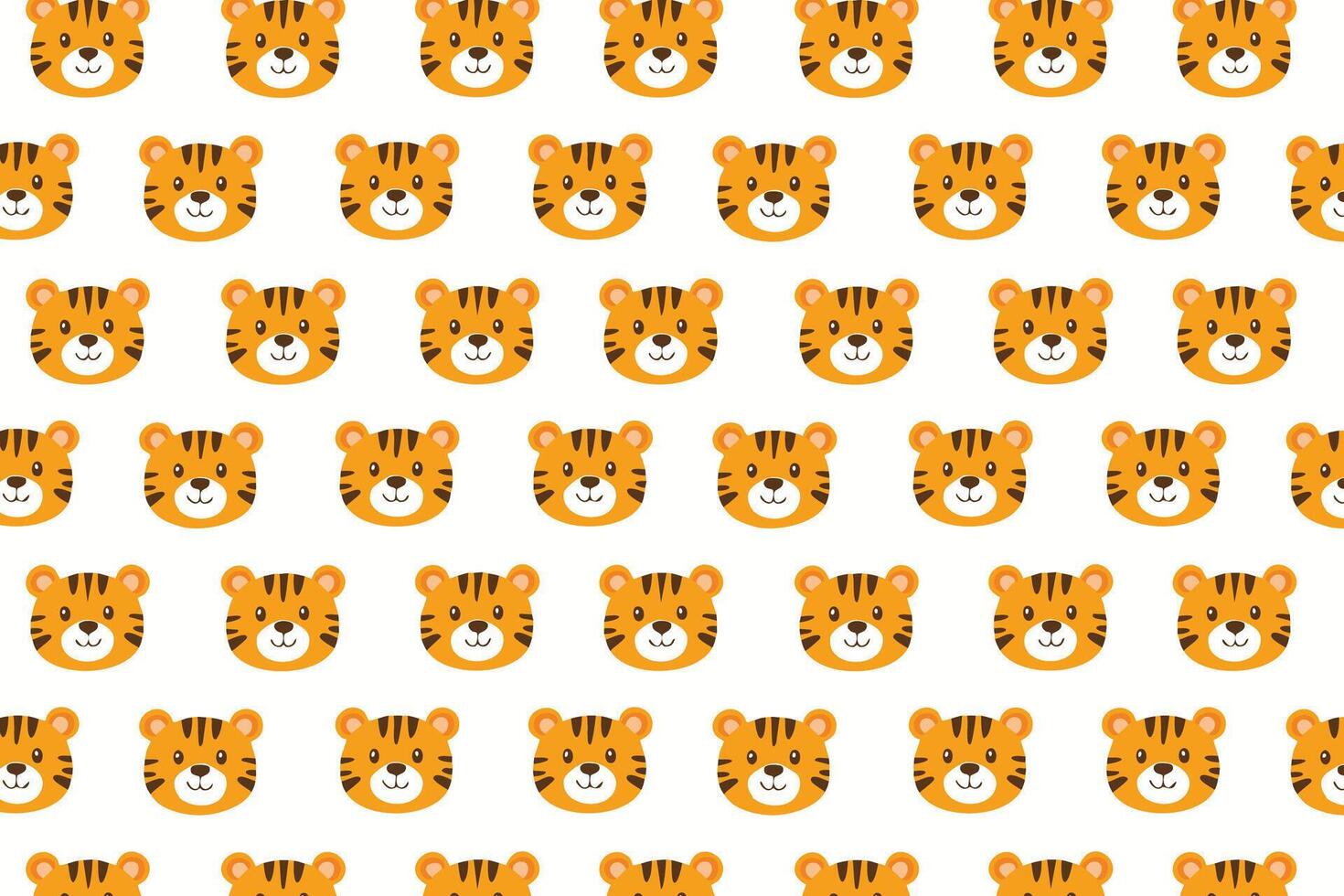 A pattern of cute tiger faces on a white vector