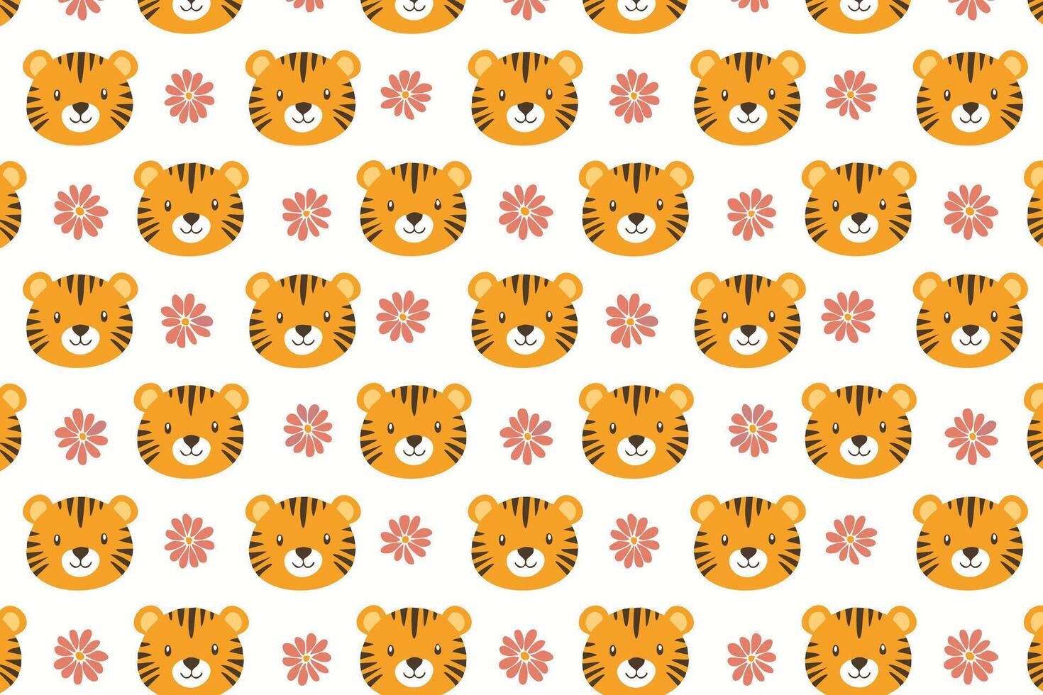 A pattern with a tiger face and flowers design background illustration vector