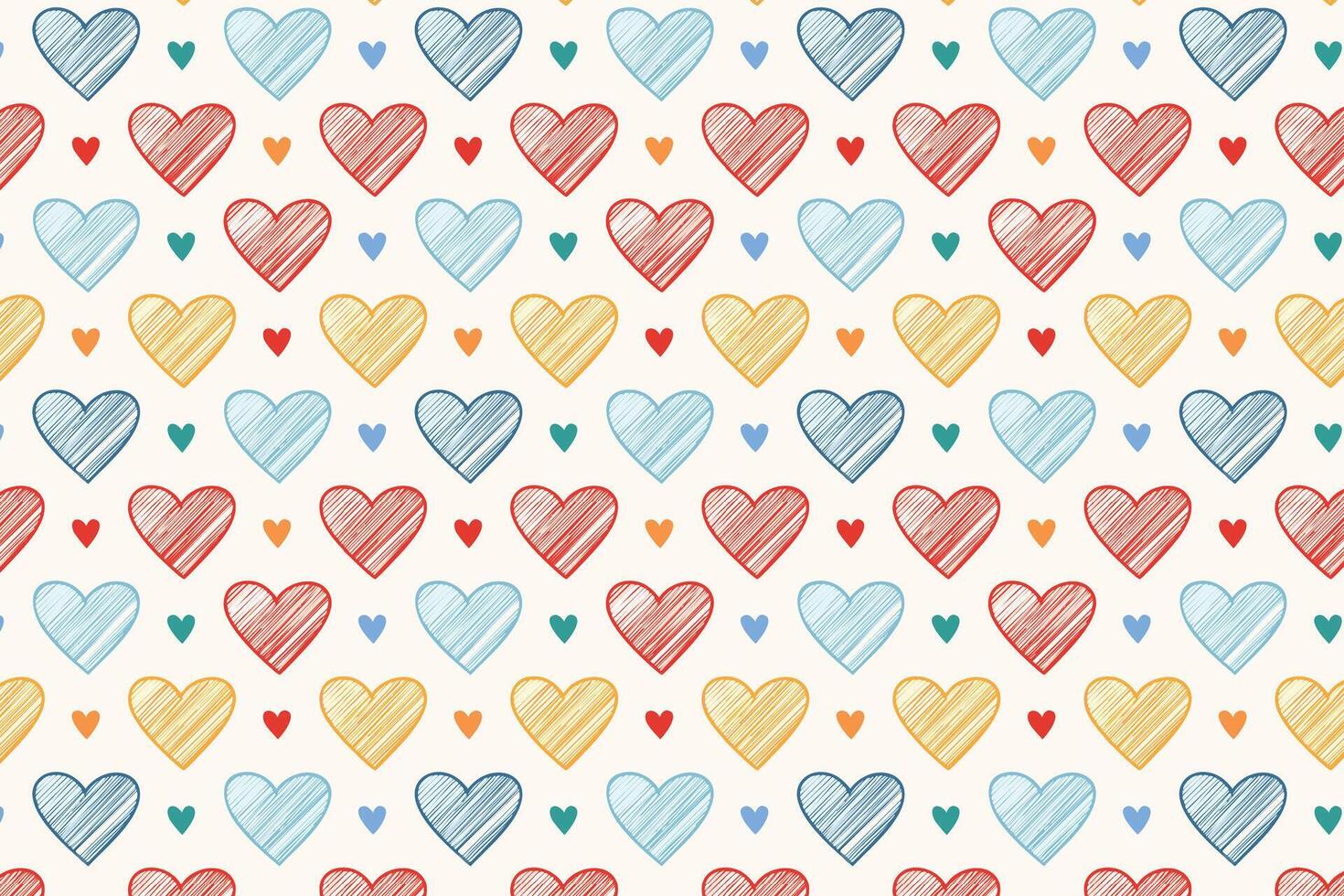 A hand drawn colorful pattern design with hearts on it vector