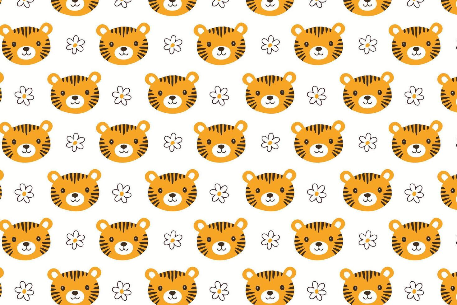 A pattern with a tiger's face and flowers background vector