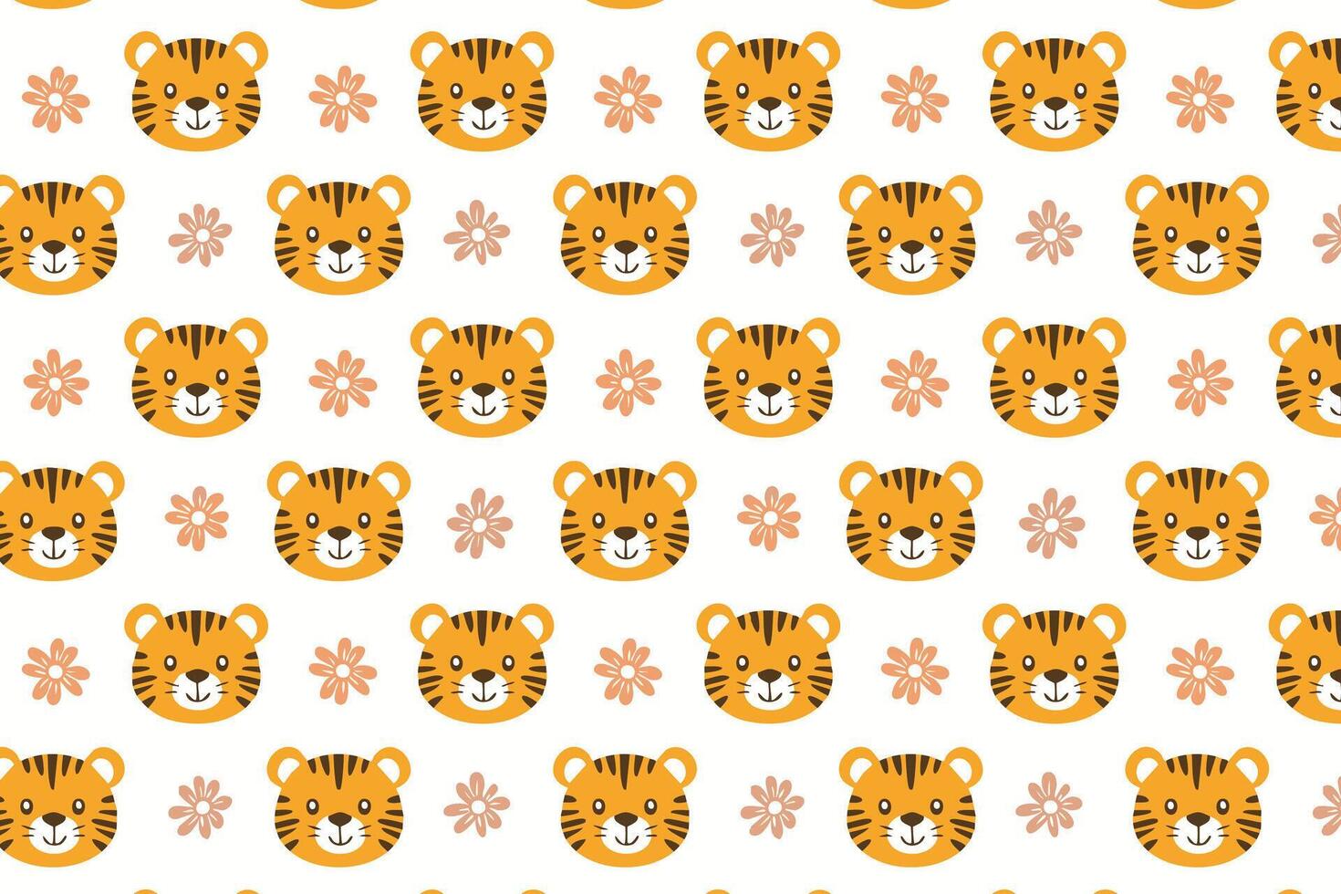 A pattern with a cute tiger face on flat style vector