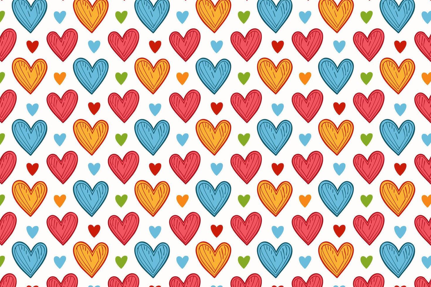 A hand drawn colorful pattern with hearts vector