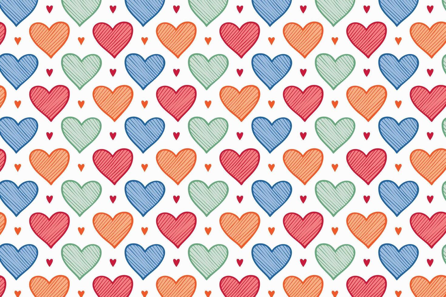A hand drawn colorful pattern with hearts on it vector