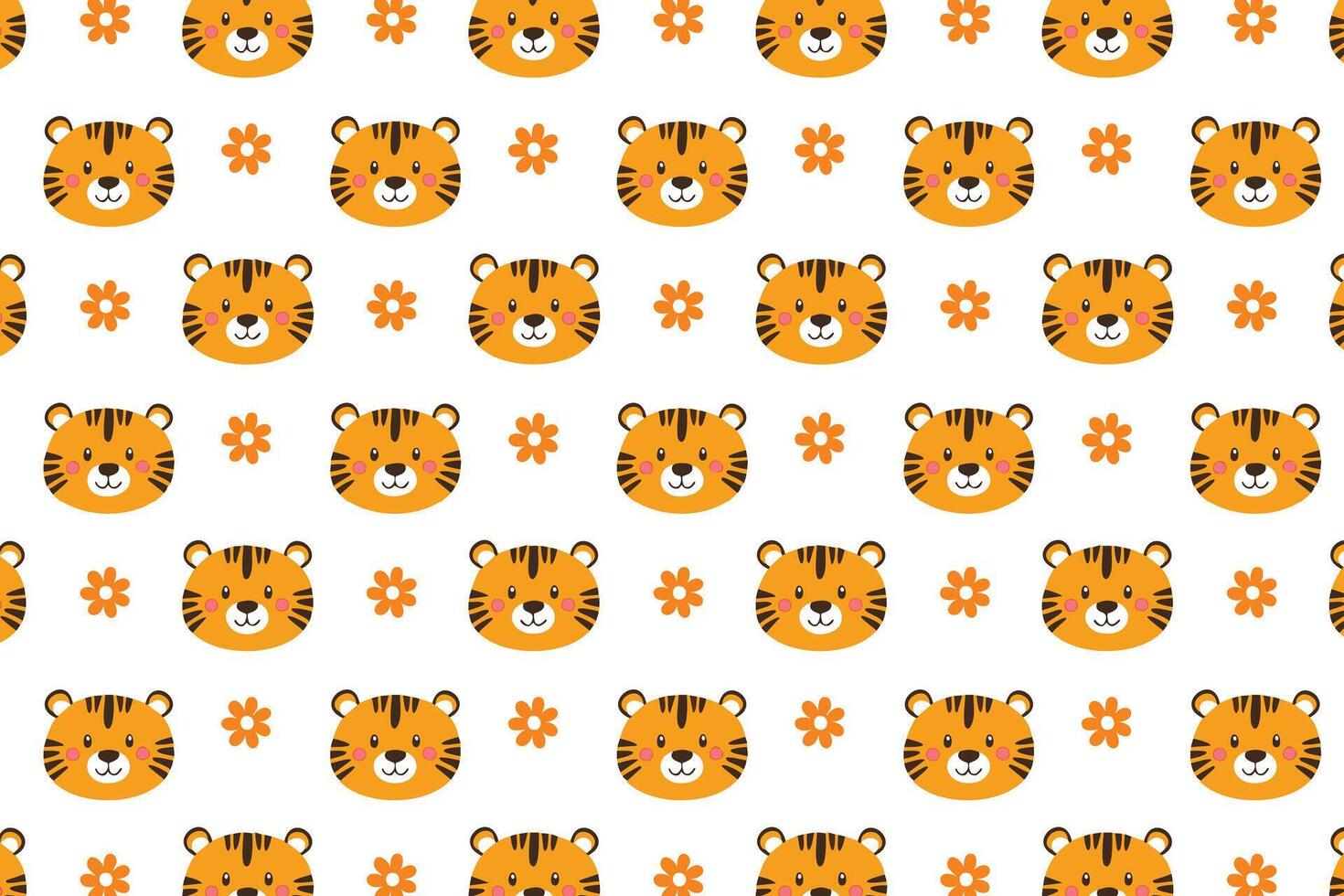 A pattern with a tiger face and flowers flat design background vector