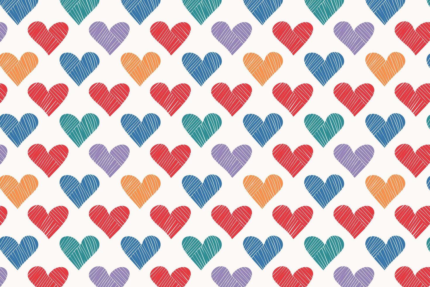 A hand drawn colorful pattern with hearts background vector