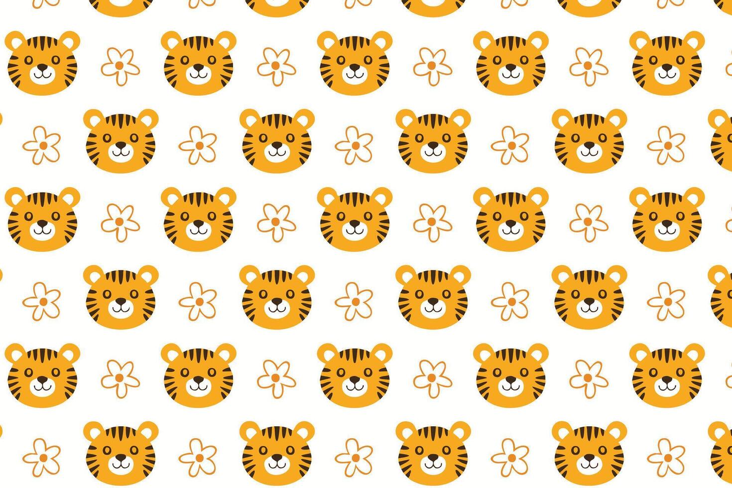 A pattern with a cute tiger's face and flowers background vector