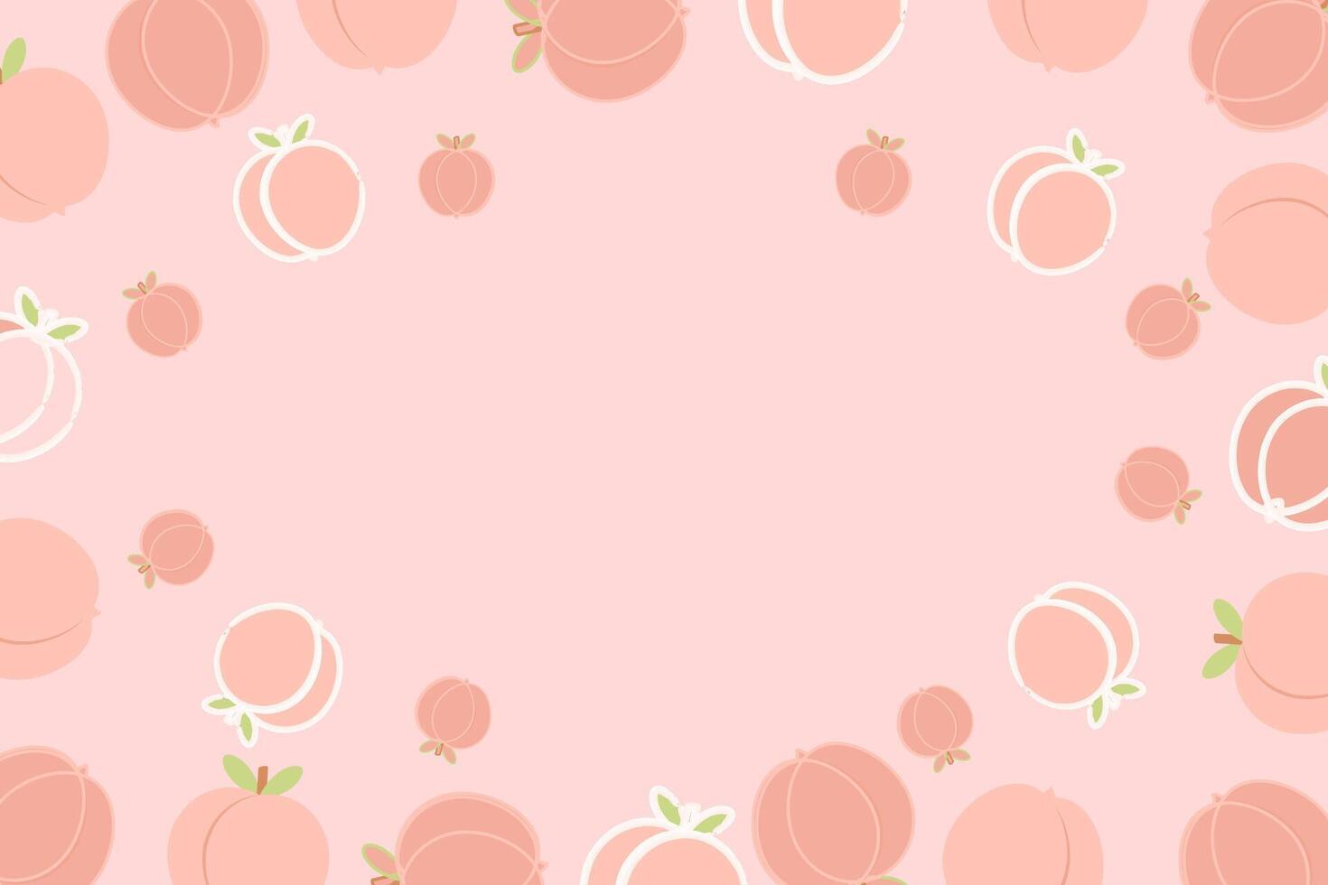 Pink background with peaches. background. Spring, summer. Lots of peaches vector