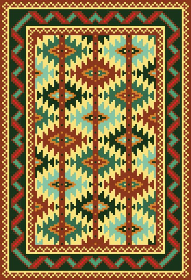 Carpets, Turkmen textiles The red and green background of the You'd people living in Turkmenistan east of the Caspian Sea uses various patterns. This pattern is called birds on poles vector