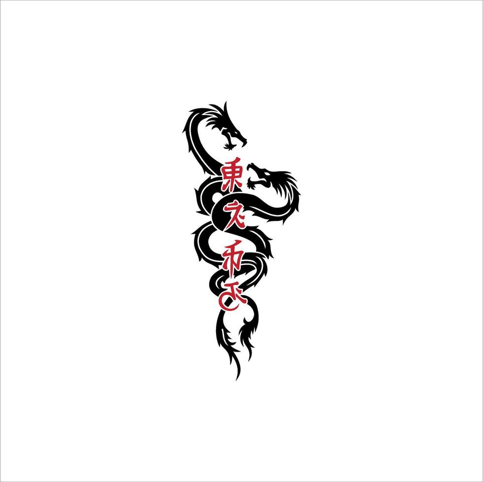 Illustration of two dragons with Chinese writing meaning equality. Can be used as a tattoo vector