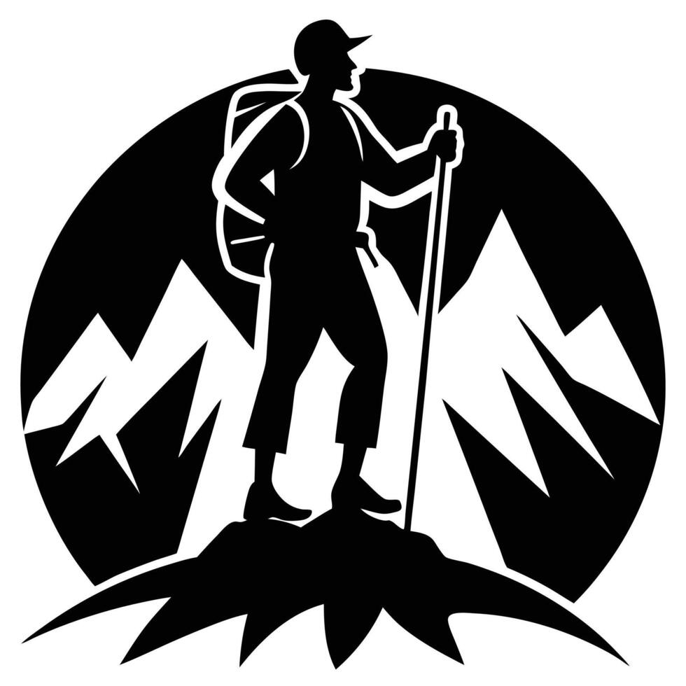 Hiker with backpack and trek poles vector