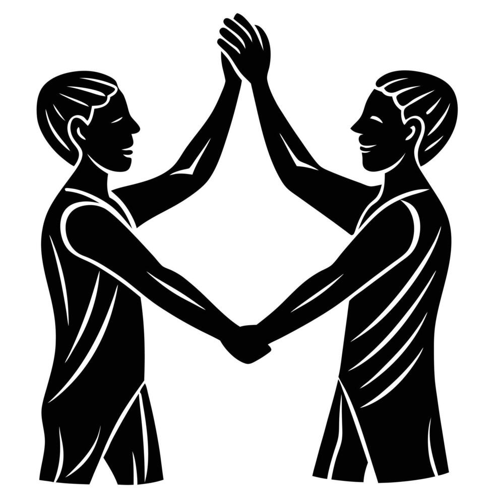 Two men giving each other a high five vector