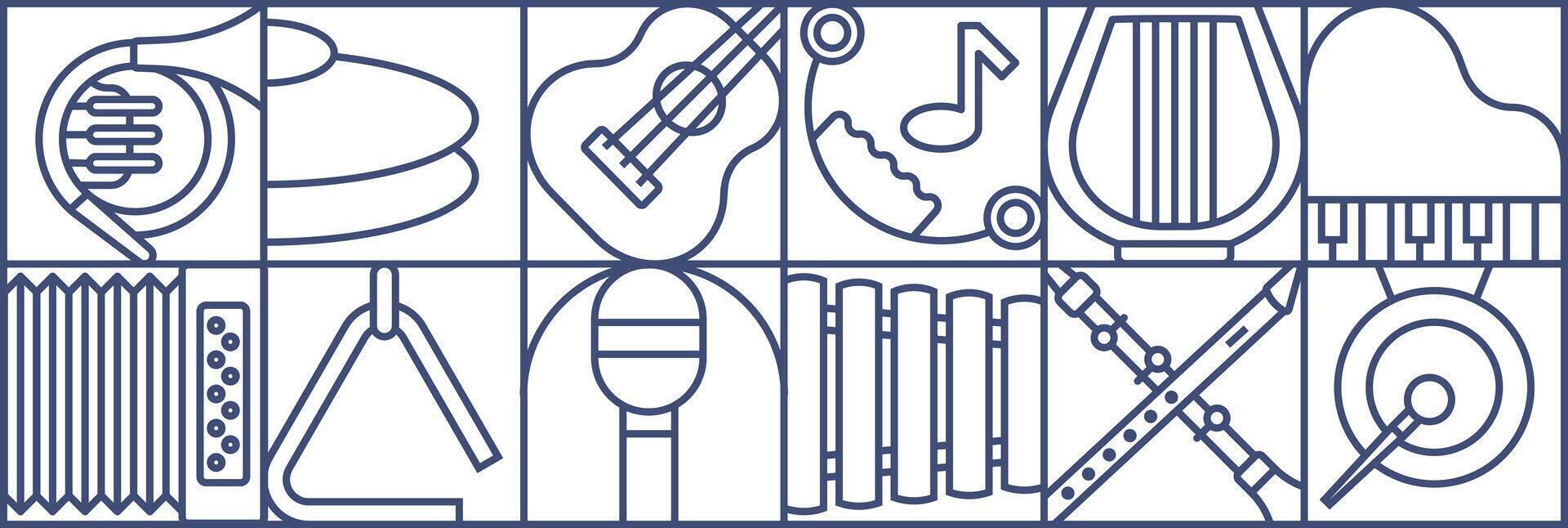 Abstract illustration of musical instruments. Simple set of musical instruments in thin line style. vector