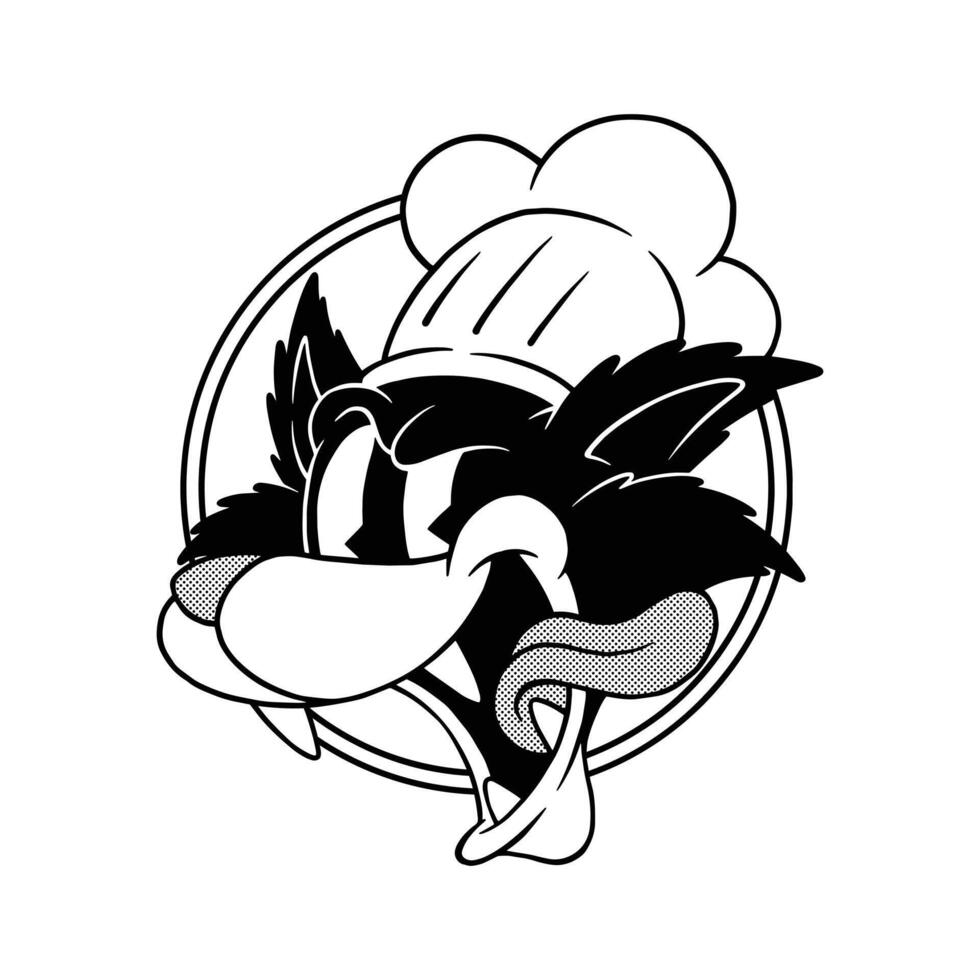 retro cartoon wolf head chef emblem vector