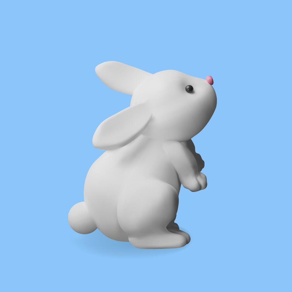 3d standing rabbit. Three-dimensional illustration easter holiday. Happy, cute spring character. Greeting hare on the background. Greeting banner with animal Asian lunar traditional festival vector