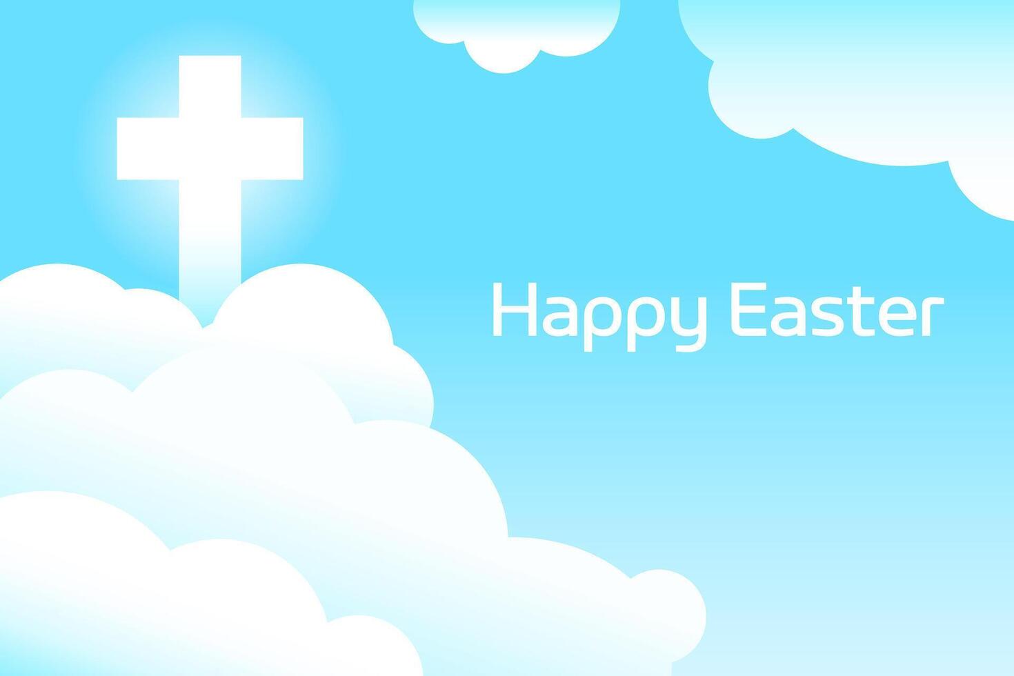 Happy Easter banner with shining white cross in the blue sky background vector