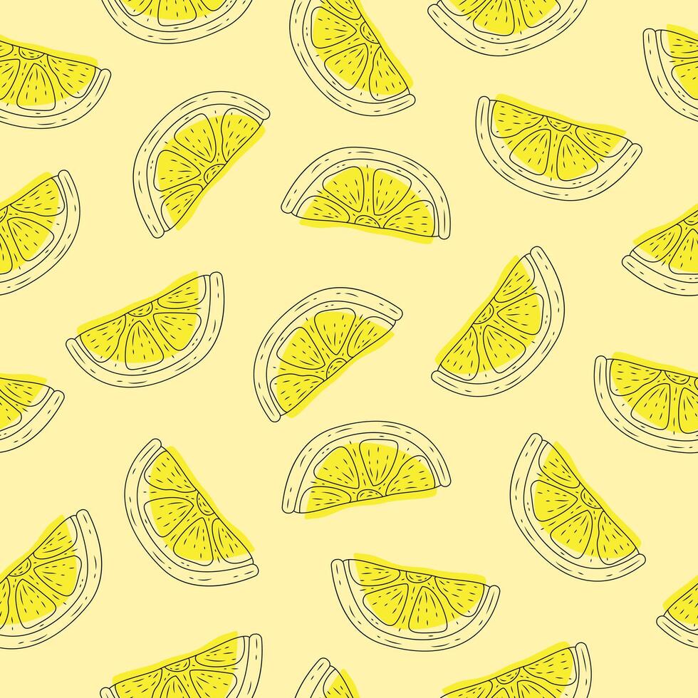 Lemon cirtus seamless pattern background. Hand drawn doodle lemon fruit wallpaper vector
