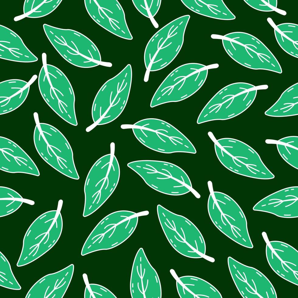 Leaf background. Leaf doodle seamless pattern. Green leaf motif wallpaper vector