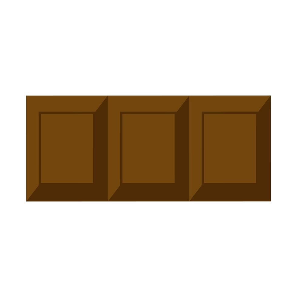 Chocolate bar segment with three pieces, rich cocoa texture and glossy finish. illustration. vector
