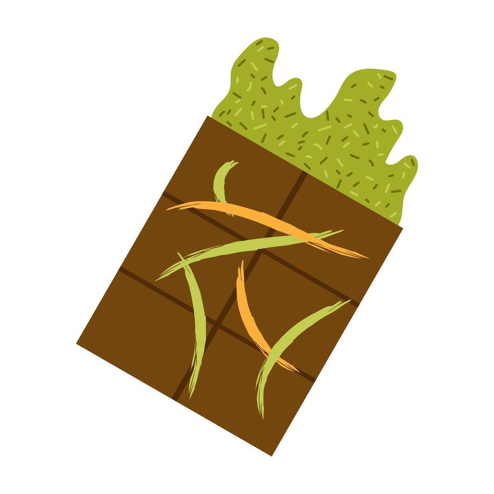Half a bar of Dubai chocolate with creamy pistachio filling and crispy kataifa dough. illustration. vector
