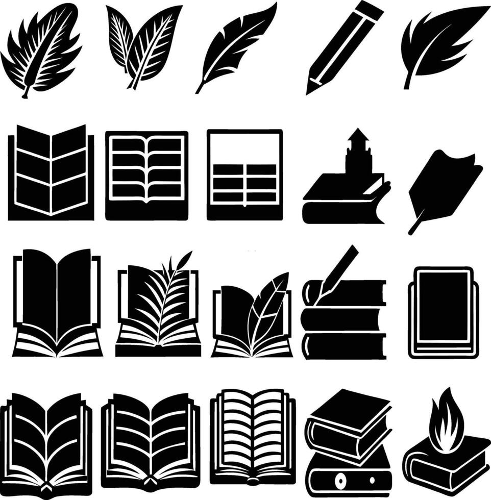 book icons collection, and logo isolated on white backdrop. Books and Icons vector