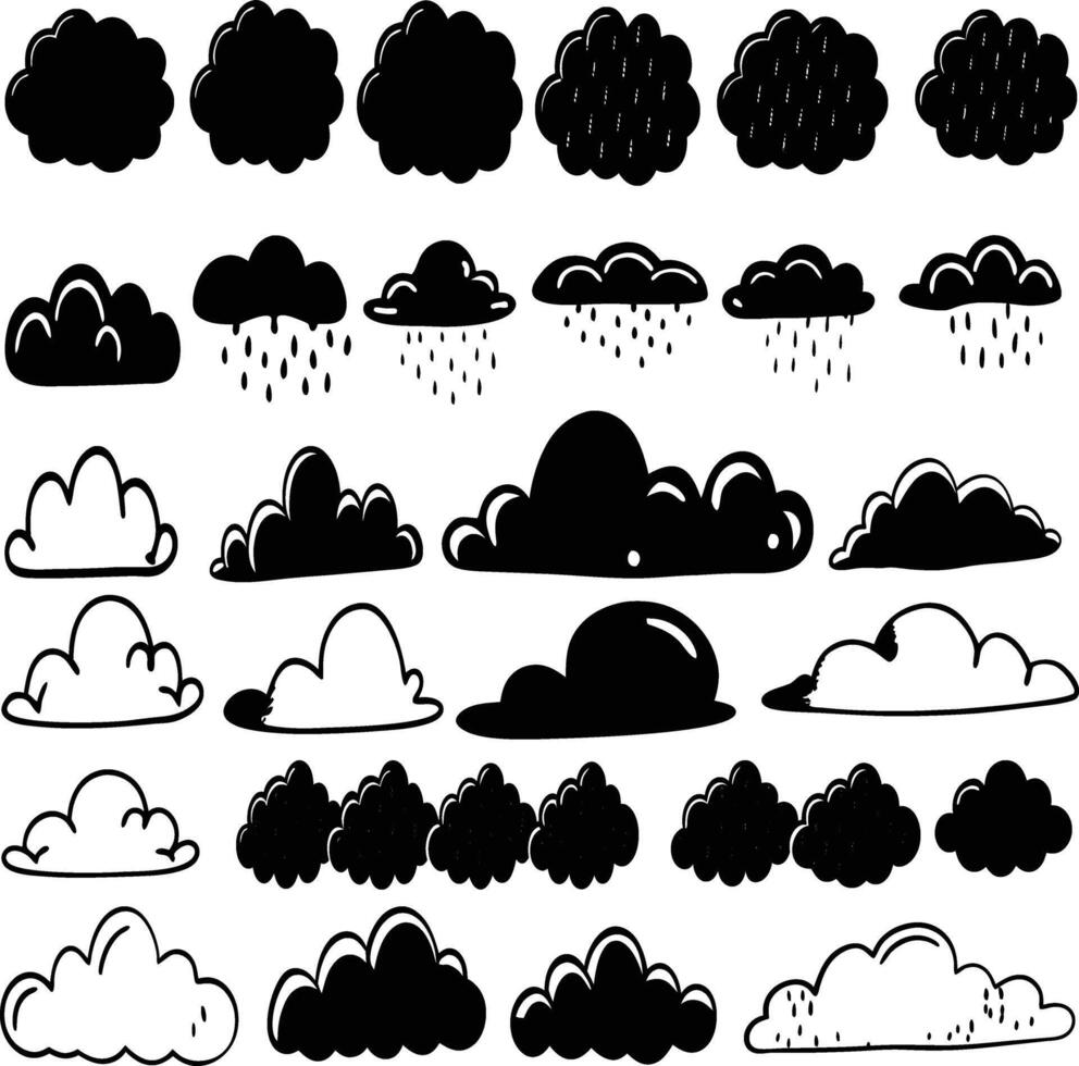 Graphic design for clouds. An illustration of a group of clouds in a black silhouette in the sky. vector