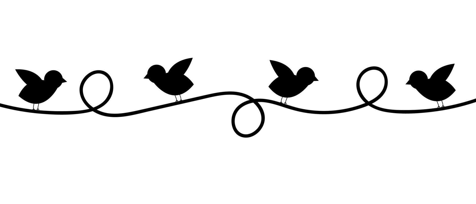 Outline birds sitting on a curve line. vector