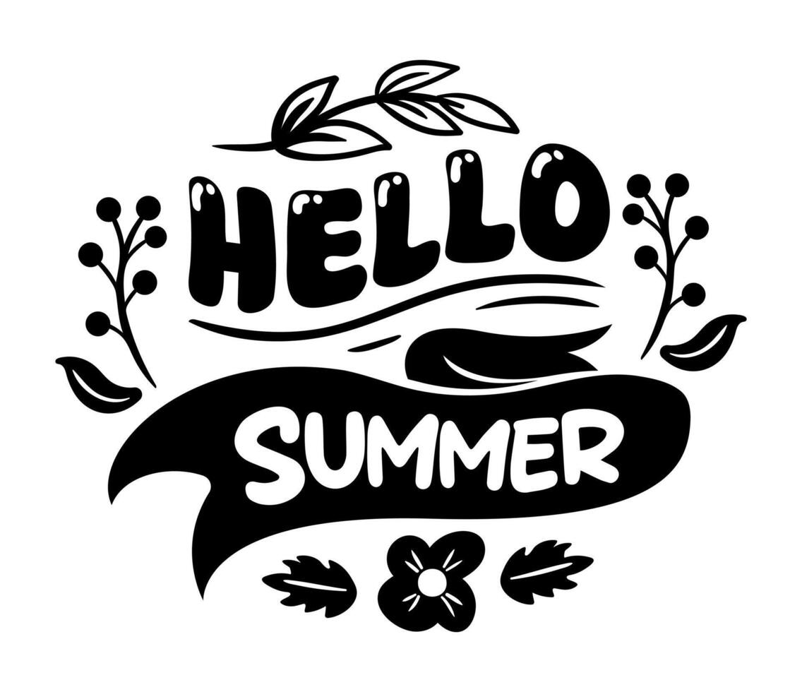 Celebrate the joys of summer with this beautiful floral decorative design featuring vibrant flowers, lush leaves, and stylish lettering. Ideal for adding a touch of seasonal charm to your projects. vector