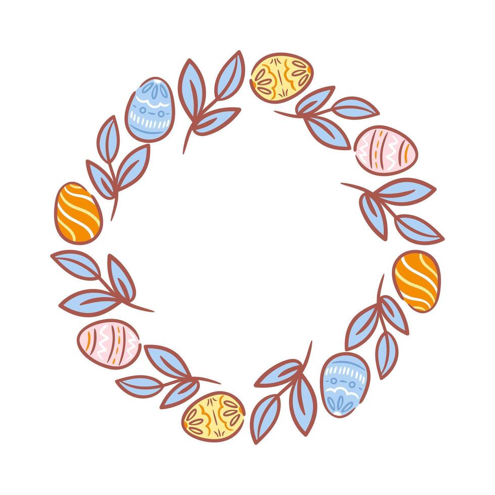 beautiful wreath adorned with Easter eggs and delicate branches, all illustrated in a charming sketch style. Perfect for celebrating the spring season and Easter festivities. vector