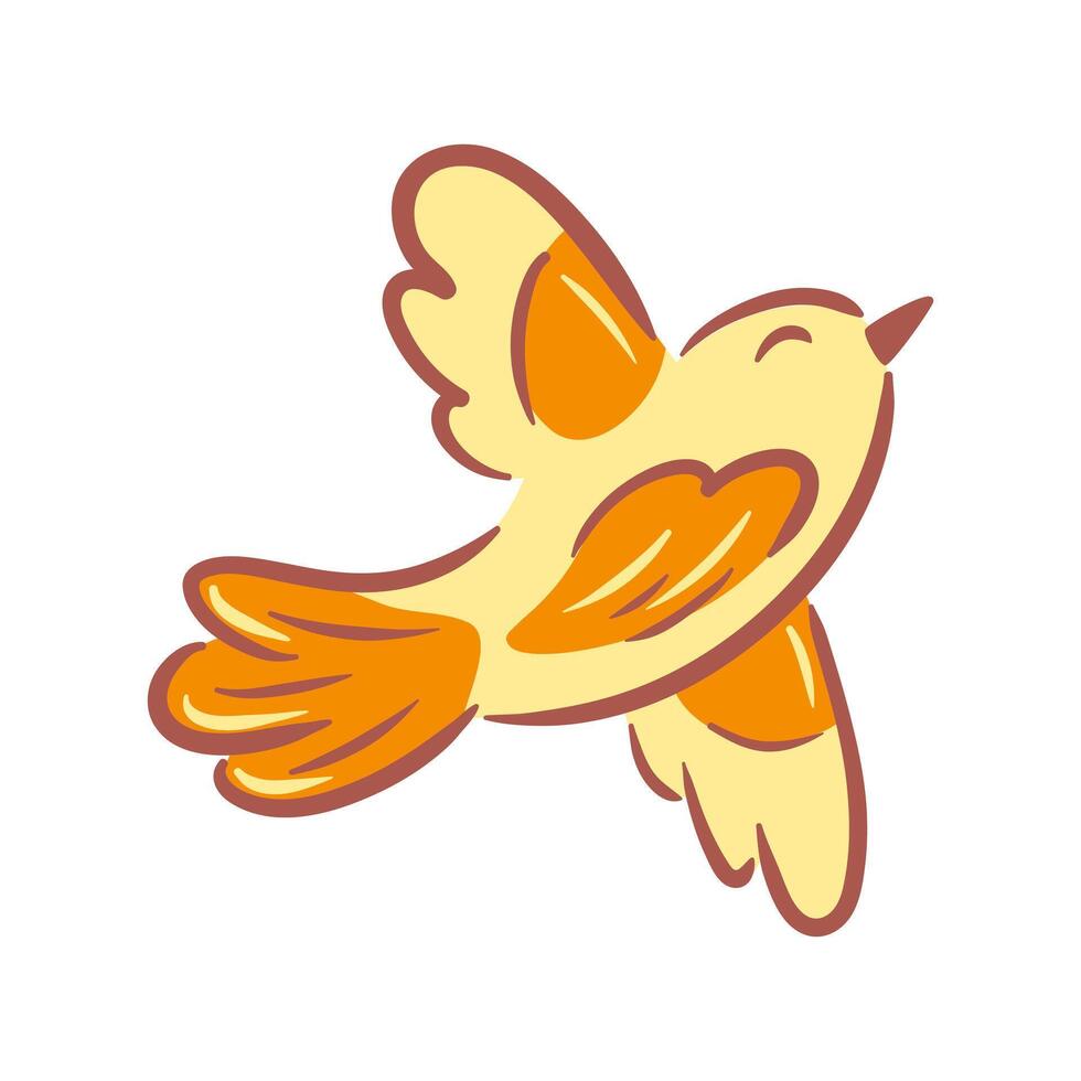 This illustration features a charming flying bird in warm tones, illustrated in a delightful sketch style. Its bright colors and playful design make it ideal for a variety of creative uses. vector