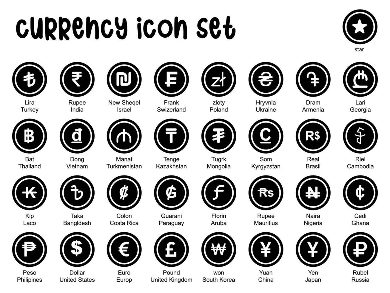 Various collection of Black and wite currency coin flat design vector