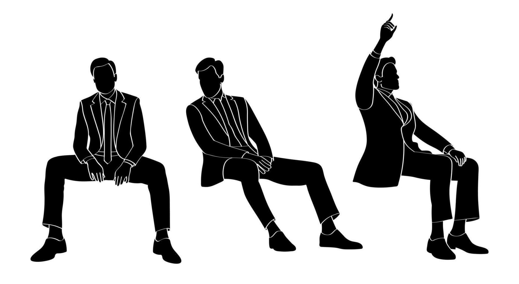 Company of business men, black silhouette of young people sitting vector