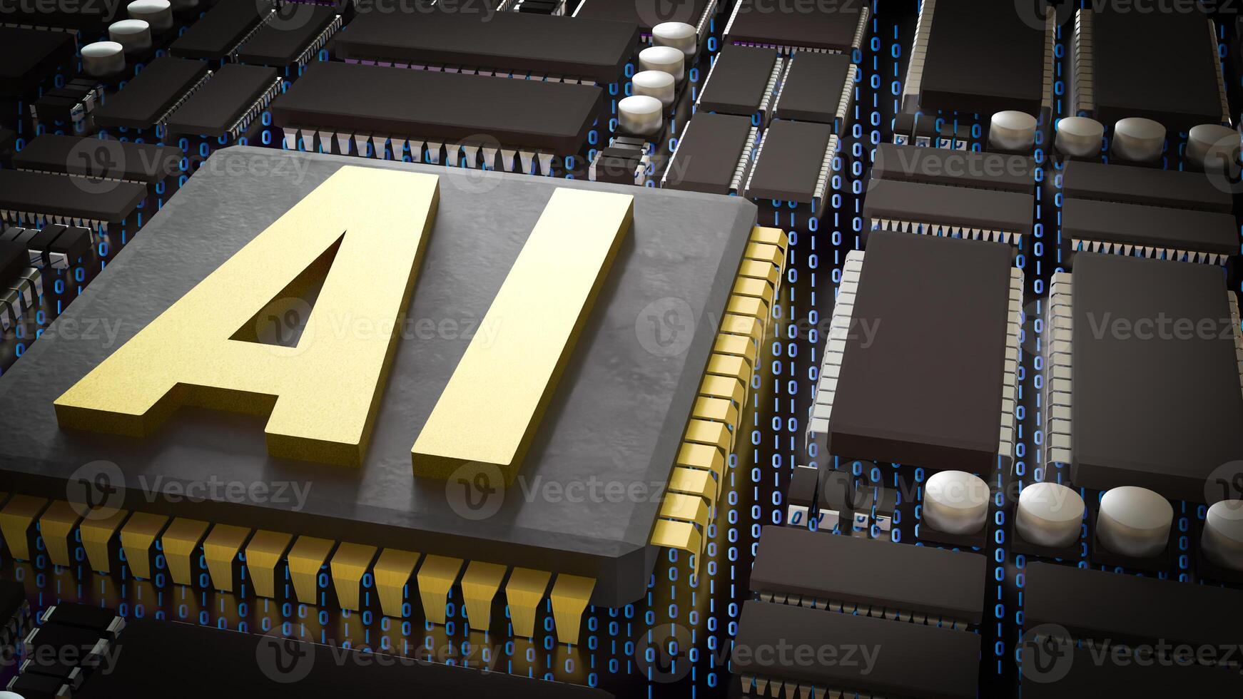 Gold AI on Chip for Technology or IT concept 3d Rendering. photo